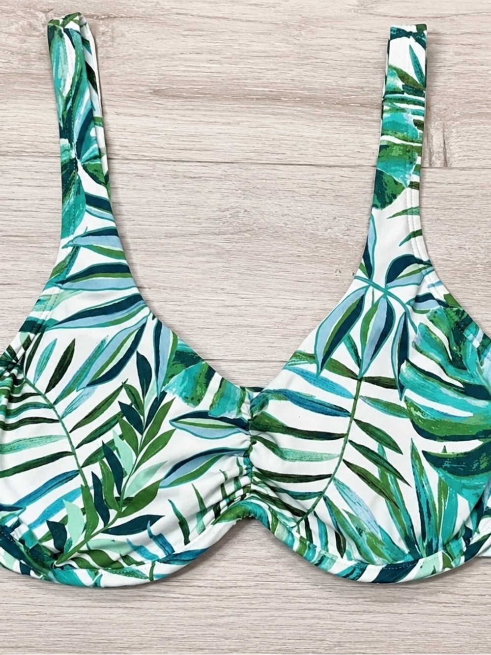 Shade & Shore Tropical Leaf Print Bikini Top in Green and Blue Size 36DD XL